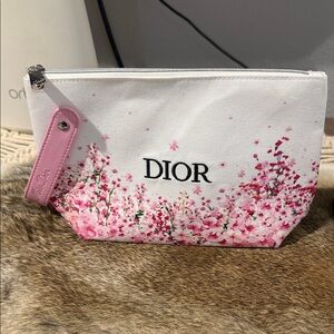 Dior Pink and White Floral Cosmetic Bag